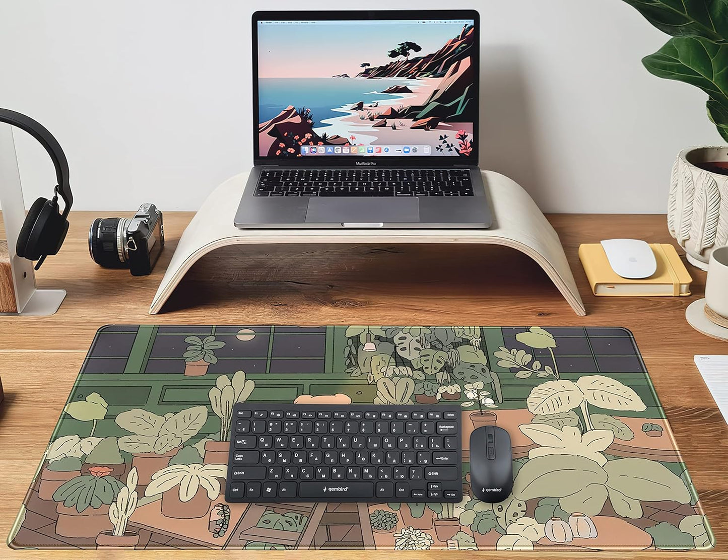 Cute Desk Mat Kawaii Bear Mousepad Cute Anime Plant Desk Protector, Kawai Aesthetic Brown and Green Forest Keyboard Mat, Large Mouse Pad XXL Gaming Desk Pad XL Office Home Decor for Women Girls
