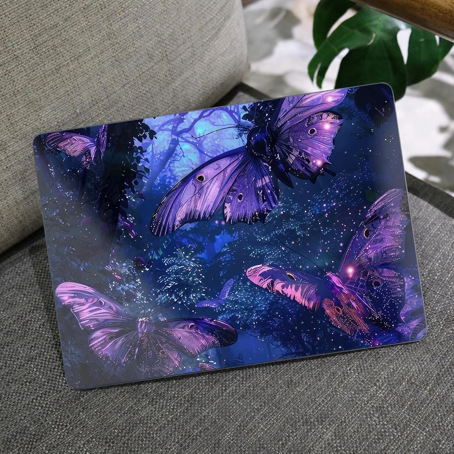 MEEgoodo for MacBook Air 13.3 inch Case 2021 2020 2019 2018 A2337 M1 A2179 A1932, Laptop Shell for MacBook Air M1 with Keyboard Webcam Cover & Trackpad Film & Type C Adapter,Purple & Blue Butterflies