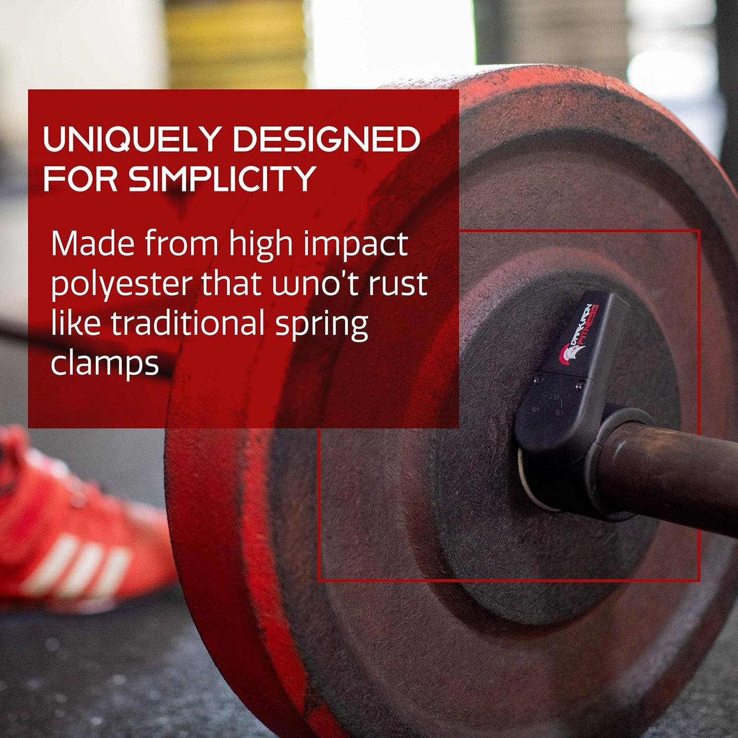 Dark Iron Fitness Barbell Clamps 2 Inch - 1 Pair of Olympic Size Weight Barbell Collars, Professional Weightlifting Plate Clips with Quick Release Spring Lock to Hold Weights on Bars - Black