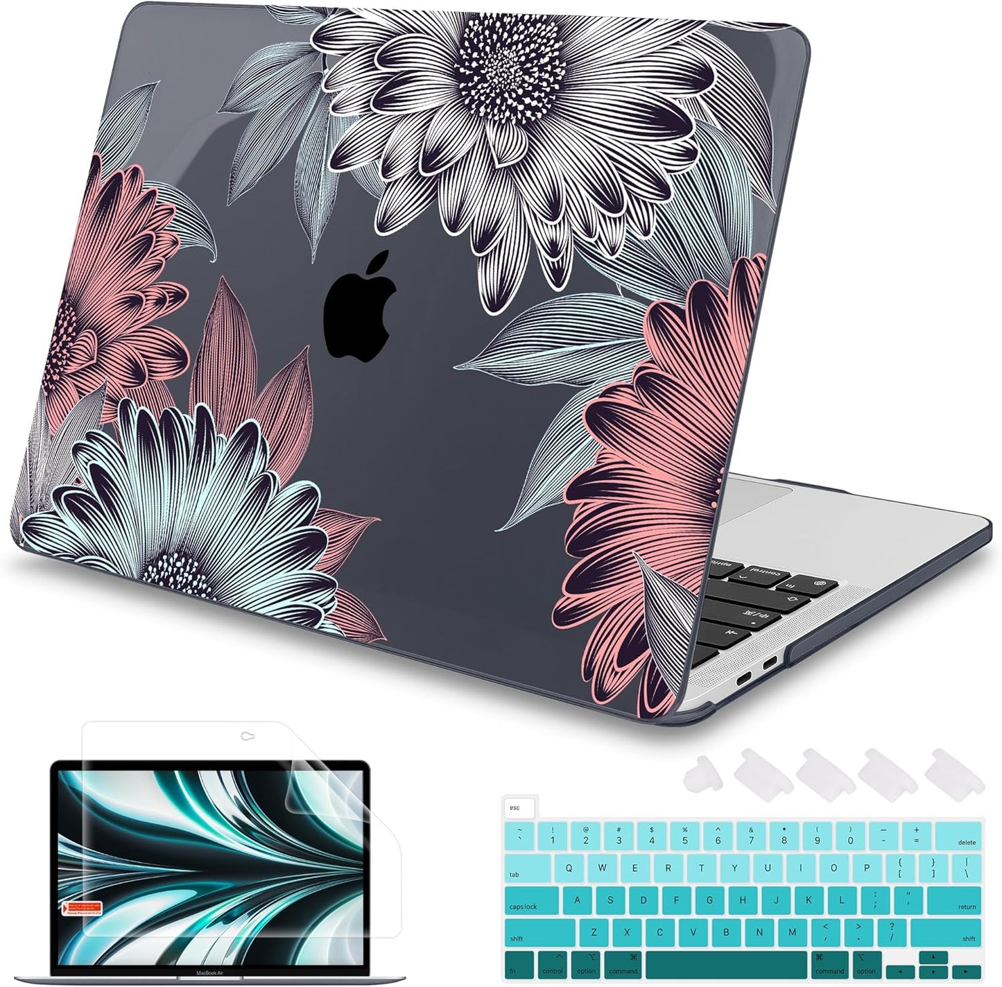 Mektron for MacBook Pro 16 inch A2141 Case 2020 2019 Release with Retina Display & Touch Bar & Touch ID, Blooming Chrysanthemums Plastic Hard Shell Cover Keyboard Skin Screen Protector Dust Plug