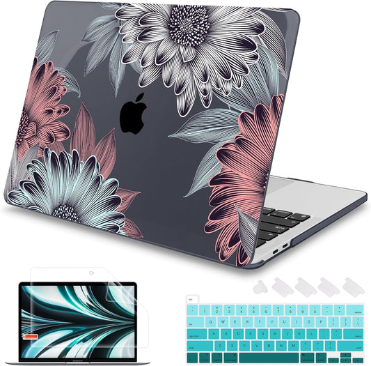 Mektron for MacBook Pro 16 inch A2141 Case 2020 2019 Release with Retina Display & Touch Bar & Touch ID, Blooming Chrysanthemums Plastic Hard Shell Cover Keyboard Skin Screen Protector Dust Plug