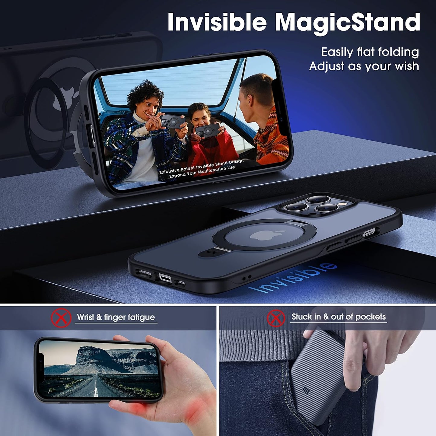 CASEKOO Designed for iPhone 12 Pro Max Case with Magnetic Invisible Stand [Military Drop Protection] [Compatible with MagSafe] Shockproof Translucent Matte Slim Promax Phone Cover 6.7", Black