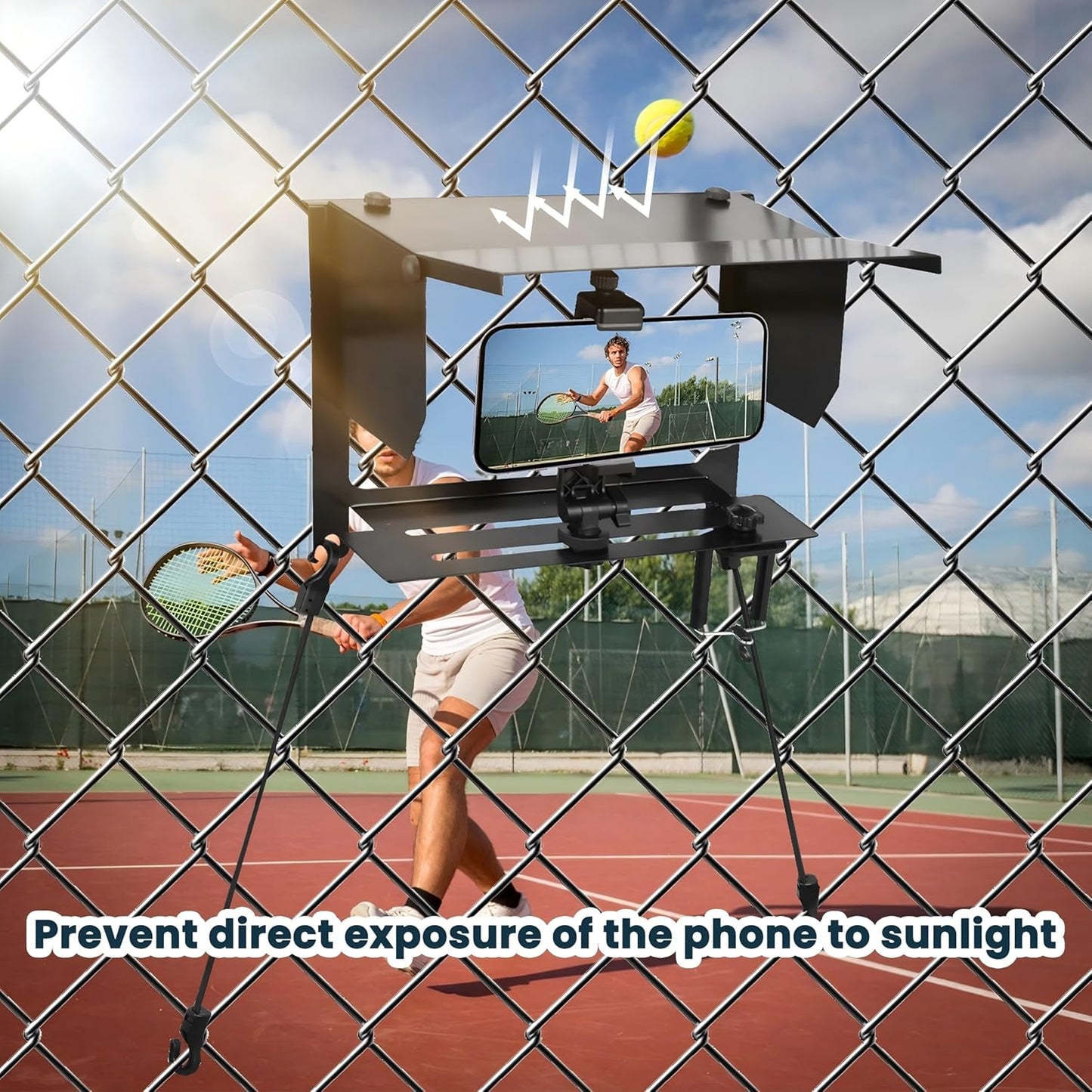 Cell Phone Fence Mount with Adjustable Shade, Mounting Kit for Gamechanger for iPhone, Samsung, GoPro, Mevo Start and Other Action Cameras,for Recording Baseball,Rugby and Tennis Games