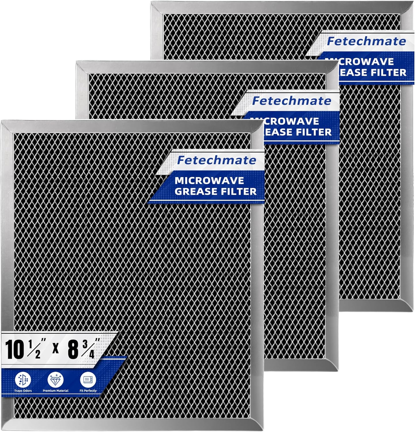 97007696 Charcoal Filter Replacement for Range Hood 41F Grease Filter 6105c 8-3/4" x 10-1/2" Aluminum Mesh Charcoal Carbon Filter Compatible with Most Brand Stove Vents -3 PACKS by Fetechmate