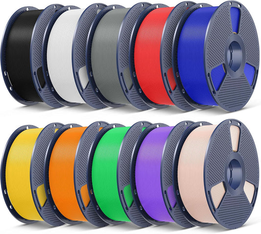 SUNLU PETG Filament 1.75mm 10KG Bundle,Individually Vacuum-Sealed,3D Printer Filament 1kg per Spool,10 Pack,10 Colors,Black+White+Grey+Red+Klein Blue+Yellow+Sunny Orange+Green+Lavender Purple+Beige