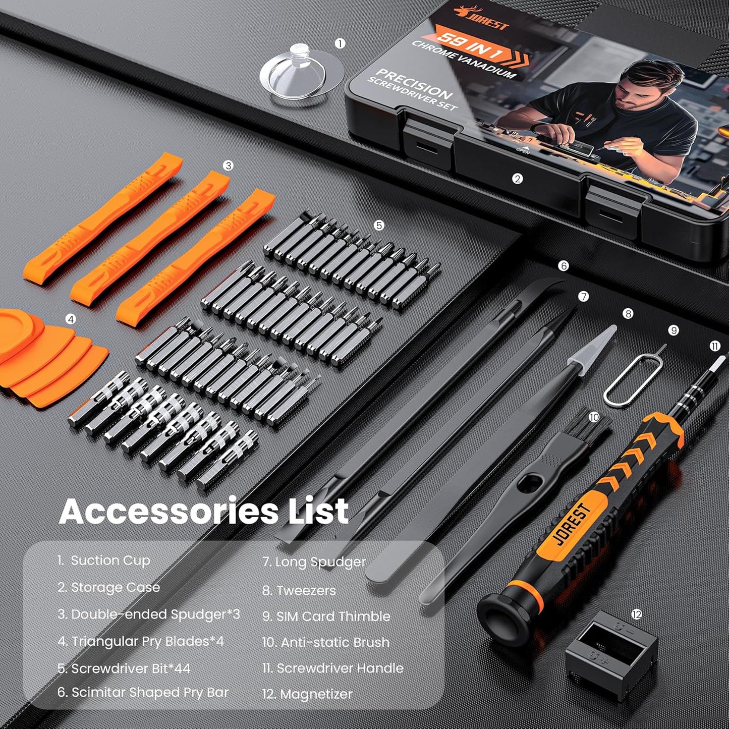 JOREST 59Pcs Small Precision Screwdriver Set with Torx T5, T6, T8, Mini Repair Tool Kit for Macbook, Computer, Laptop, iPhone, PS4 PS5, Xbox, Switch, Eyeglasses, Watch, PC, Ring Doorbell, Electronic