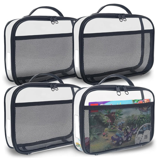 holay 4 Packs PVC Zippered Blocks Set, Toy, Clay, Board game Storage Organizer Case (Name Tag, Manual Pocket) (Black, Small)