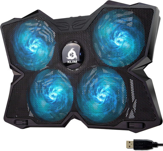 KLIM Wind Laptop Cooling Pad - More Than 500 000 Units Sold - New Version - The Most Powerful Rapid Action Cooling Fan - Laptop Stand with 4 Cooling Fans at 1200 RPM - USB Fan - PS5 PS4 - Cyan