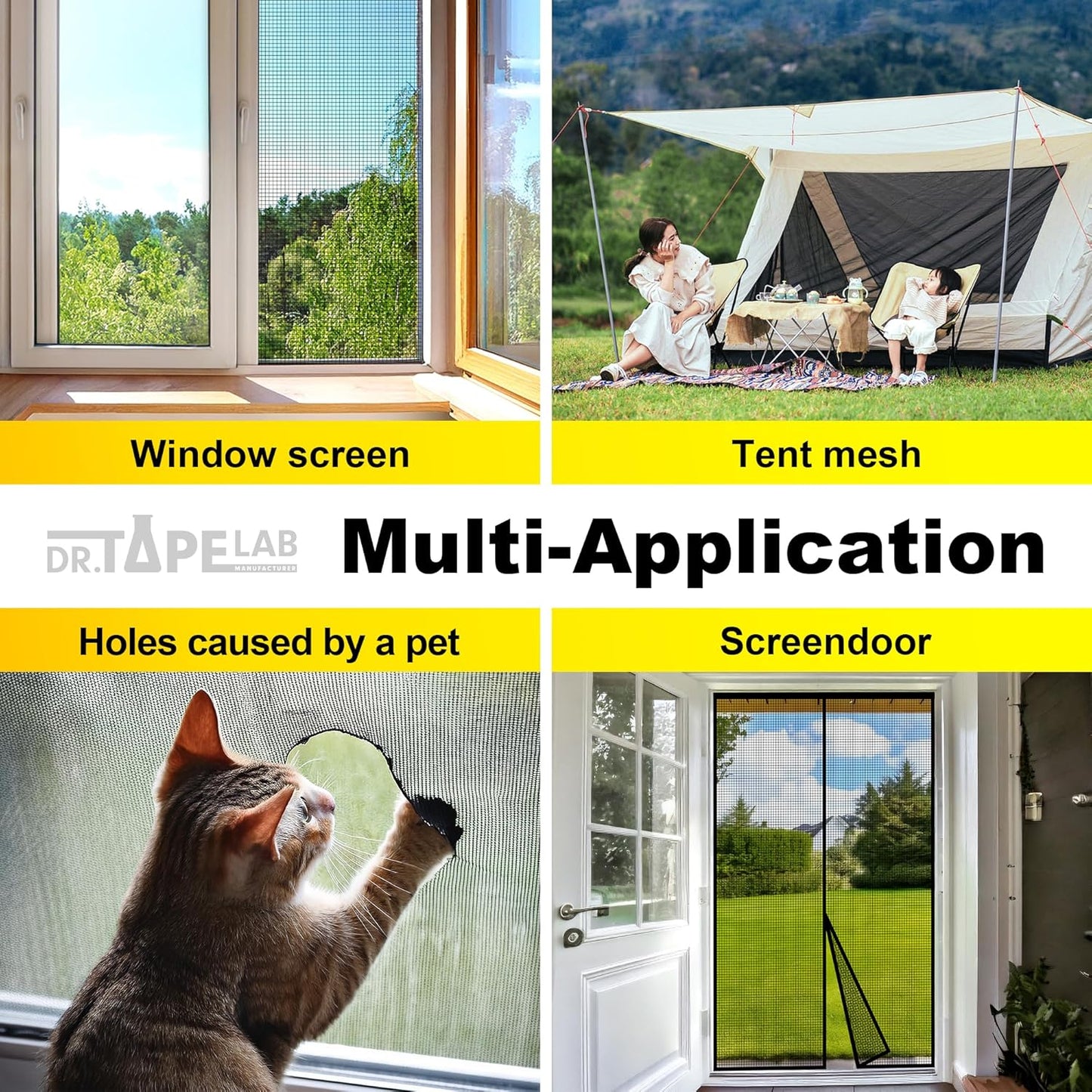 Grey Window Screen Repair Tape, 4 in X 15 FT, Screen Repair Kit for Windows or Doors, Strong Adhesive Patch Kit Fiberglass Mesh Tape