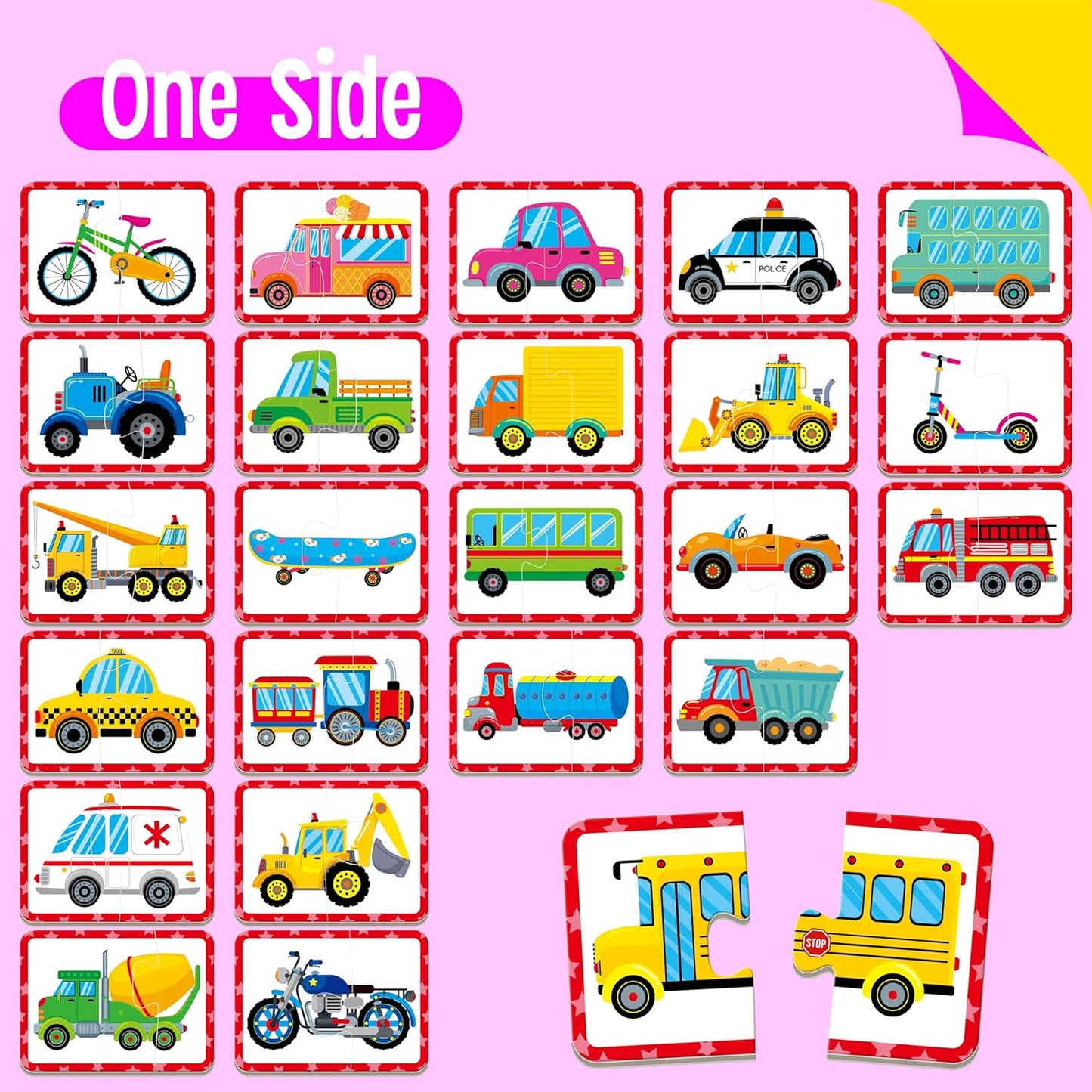 48 Vehicle Matching Puzzles, Self-Correcting Puzzle Match Game Educational Learning Activities for Toddlers, Preschool, Transportation-Themed Learning Games Toys for 3 Years Old