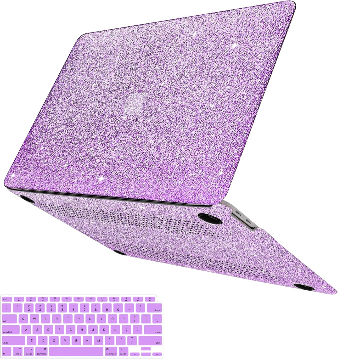 Compatible with MacBook Air 13 inch Case 2021 2020 2019 2018 A2337 M1 A2179 A1932 Touch ID, Glitter Smooth Leather Laptop Hard Shell+Keyboard Cover for MacBook Air 13.3 inch Case, Shining Purple