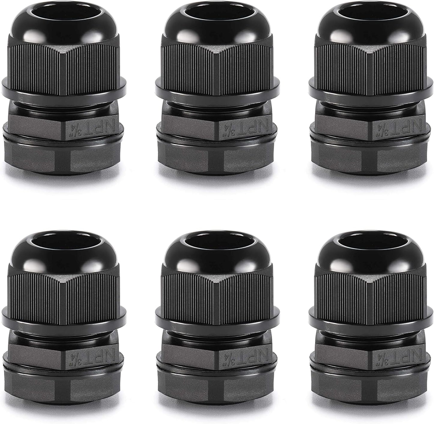 QILIPSU 6pcs 3/4" NPT Cable Gland Waterproof IP68 Nylon Cable Pass Through Cord Grip Connector Strain Relief Wire Grommet