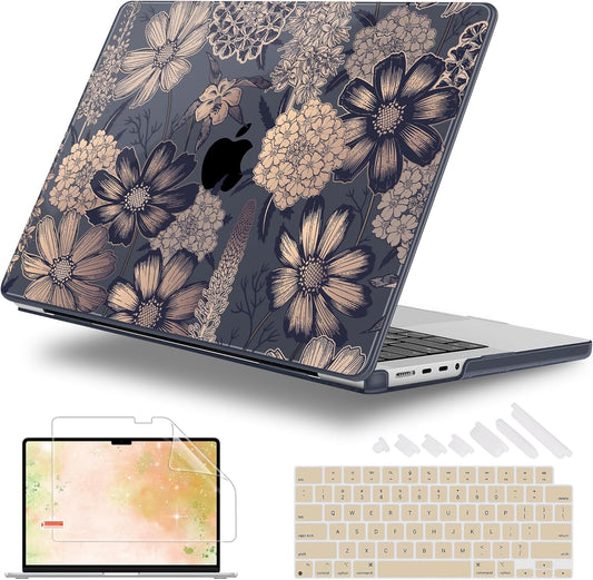 for MacBook Pro 16 inch Case 2021 2022 2023 2024 Release A3186 A3403 M4 A2991 M3 A2780 M2 A2485 M1 Pro/Max, Hard Shell Case with Screen Protector & Keyboard Cover, Spring Floral