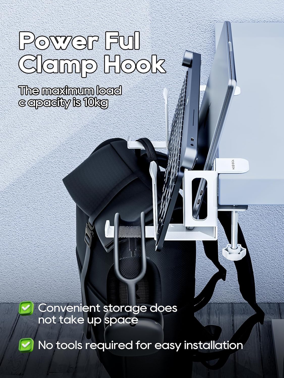 NODOCA 2-Slot Vertical Laptop Stand With Headphone Holder and Desk Side Storage for MacBook/Surface/Samsung/HP/Dell [L, White]