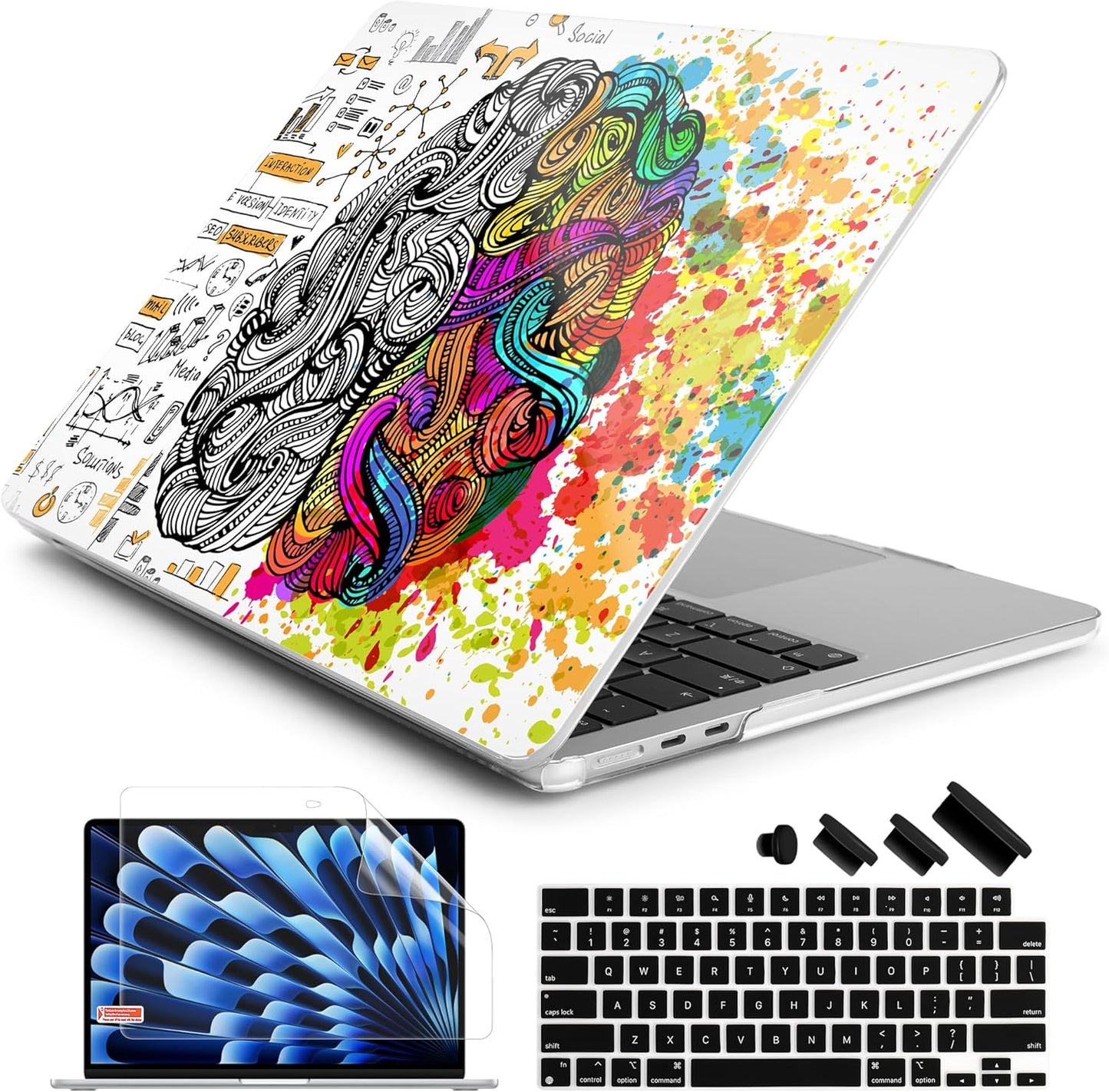 Batianda Premium Case for New MacBook Air 15 inch 2025 2024 2023 with M4 M3 M2 Chip, Designed Protective Plastic Hardshell & Keyboard Cover & Screen Protector, Innovative Brain