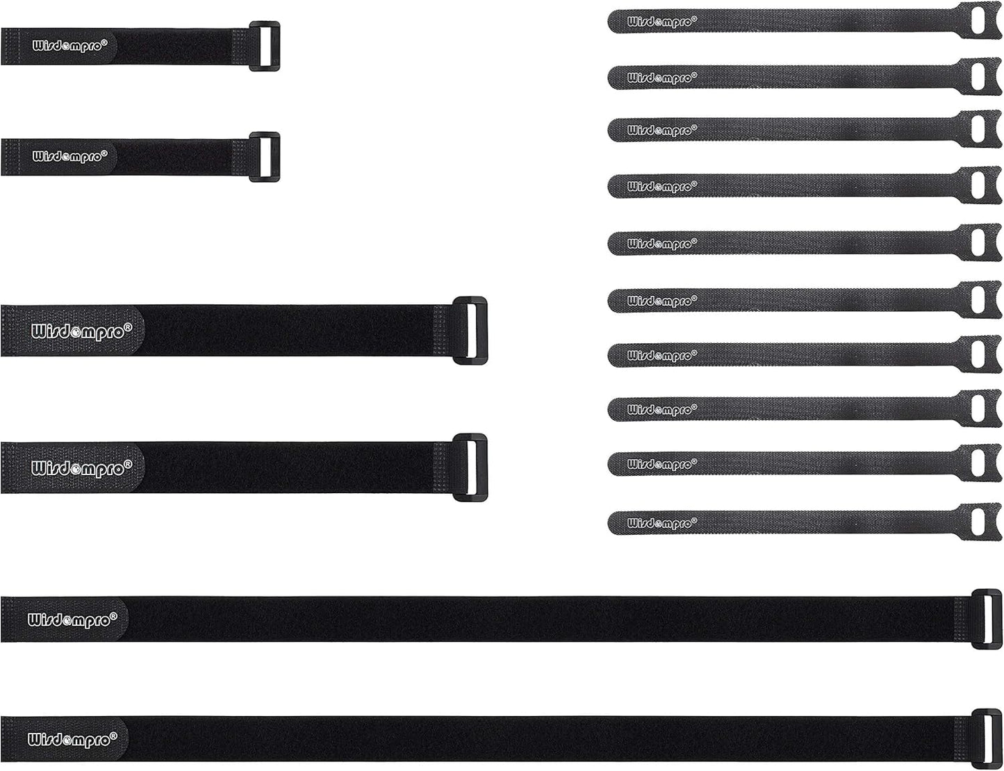 16 Pack Mixed Size Hook and Loop Reusable Fastening Cable Straps Tie by Wisdompro - Reusable, Durable Functional Ties to Keep Your Home, Office, Workspace from Tangled Messes of Cords