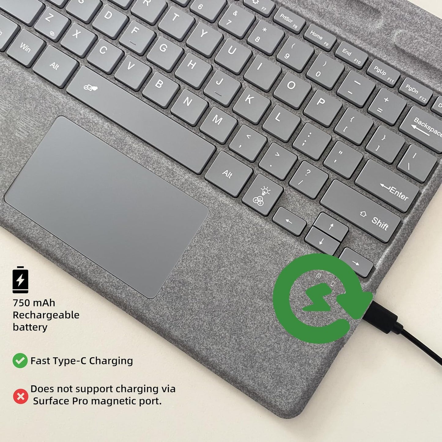 Keyboard for Microsoft Surface Pro Copilot+ (11th Edition) / Pro 11 / Pro 10 / Pro 9 / Pro 8 / Pro X, 13 inch, Detachable Type Cover with Touchpad, 7-Color Backlit & Pen Holder (Light Grey)