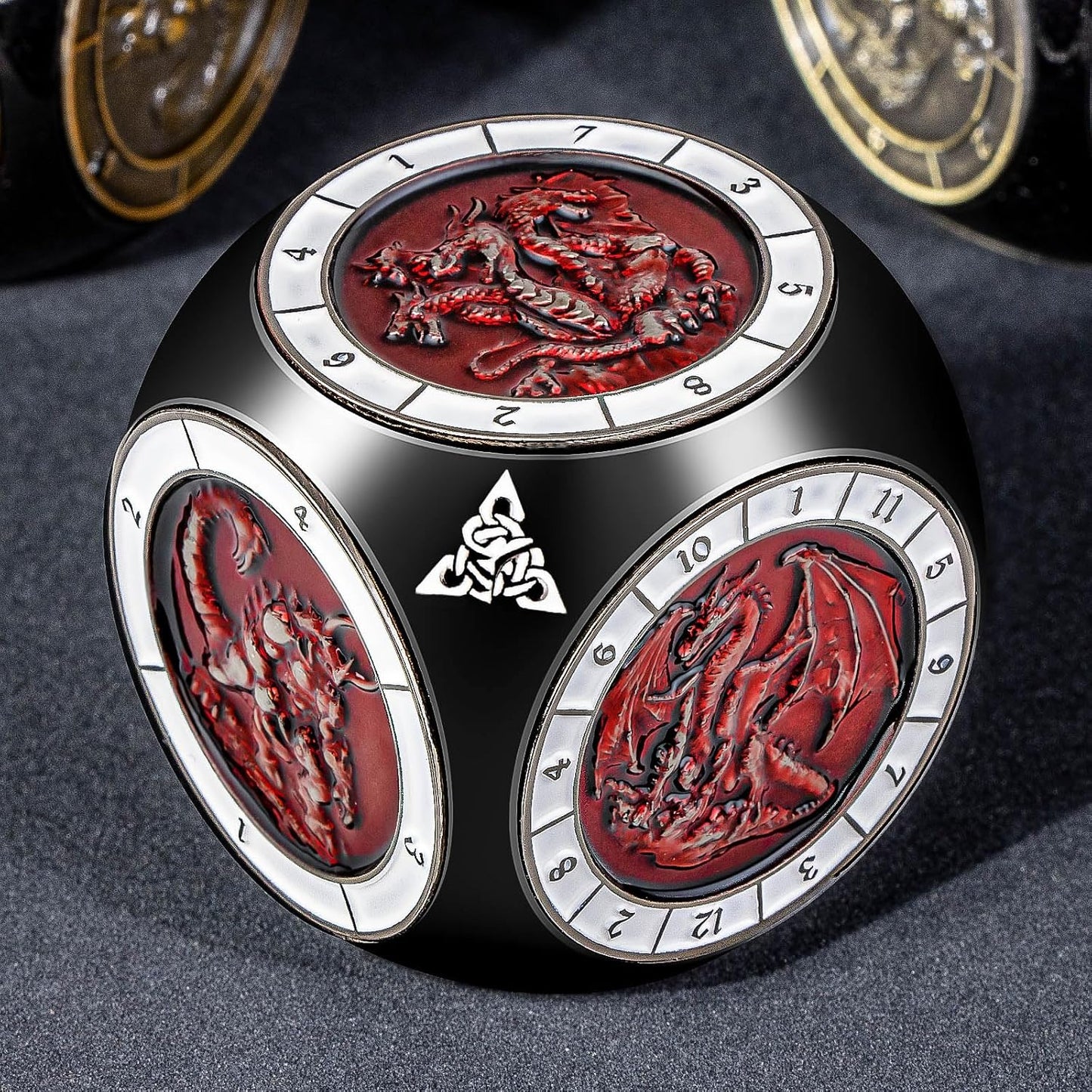 7 in 1 D6 Spinner DND Dice Set D&D, Metal Cube D and D Dice with Gift Box, Dungeons Dragons Role Playing Dice, Black Red