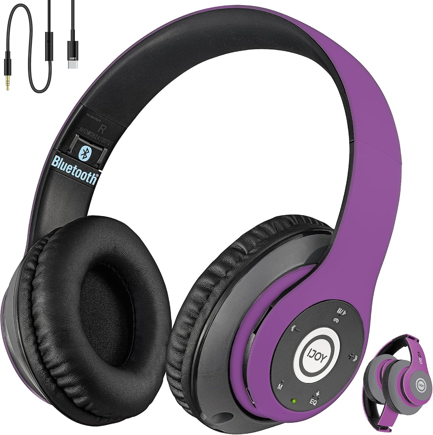 iJoy Bluetooth Headphones Over Ear, Wireless and Wired Foldable Headset Built-in Microphone, FM, Micro SD Card Slot - (Purple) Adults Kids Men Women