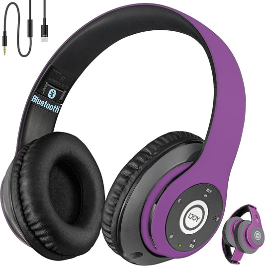 iJoy Bluetooth Headphones Over Ear, Wireless and Wired Foldable Headset Built-in Microphone, FM, Micro SD Card Slot - (Purple) Adults Kids Men Women