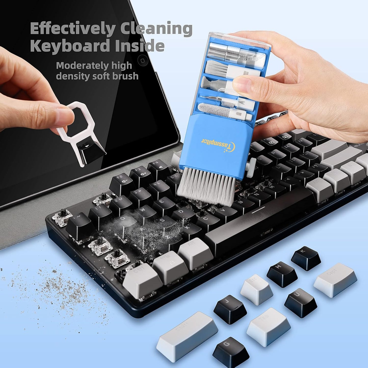 Laptop Cleaning Kit, All in 1 Keyboard Cleaning kit for MacBook iPad iPhone, Compact Keyboard Cleaner with Brush and Spray for Tablet, Airpods, Earbud, Computer Screen, PC Monitor, SkyBlue