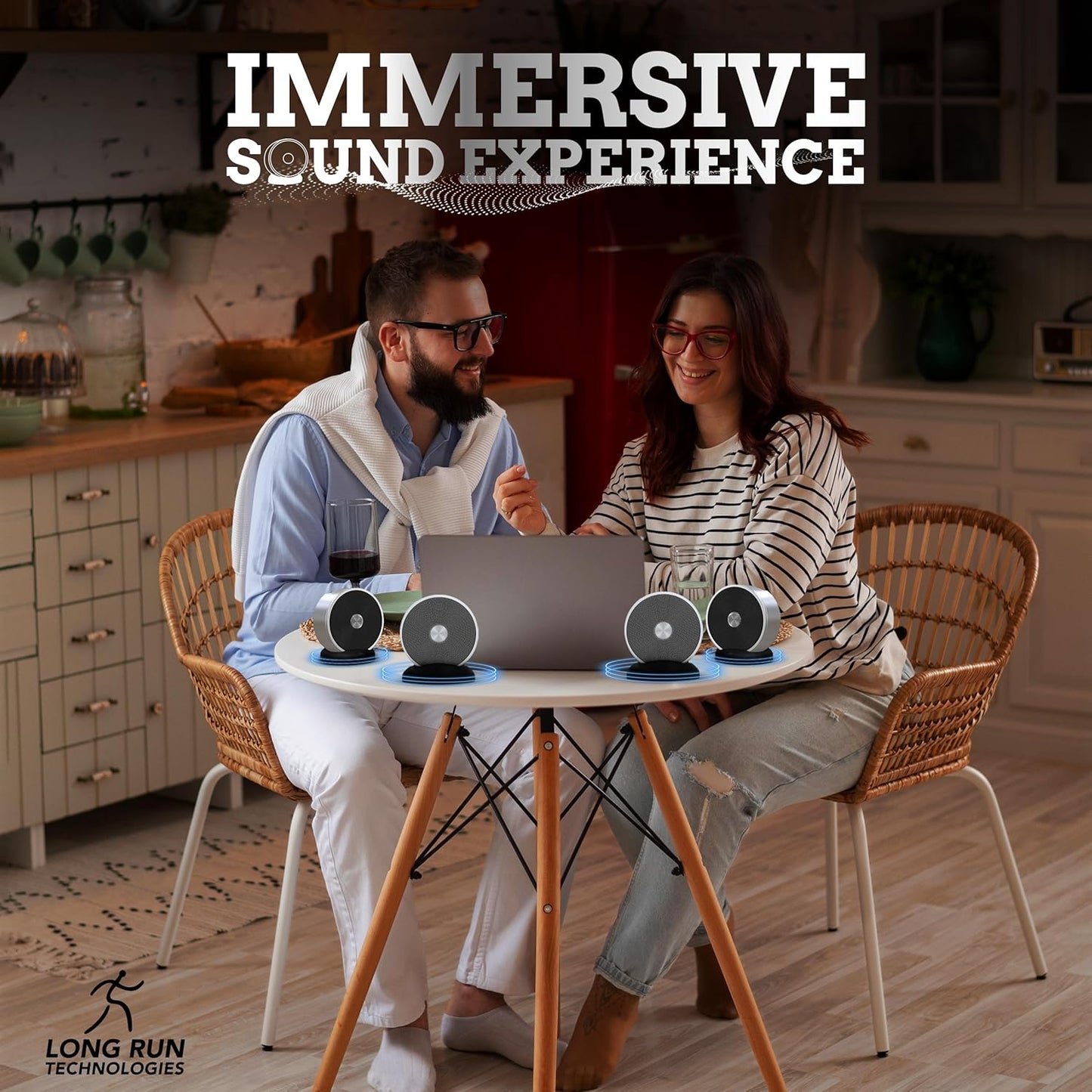 Dual Bluetooth Speakers - Built In Mic For Phone Calls - Multiple Pairing Bluetooth Speakers Set of 2 - Wireless Computer Speaker - TF SD Card Birthday Graduation Gift Idea For Boys Girls Silver