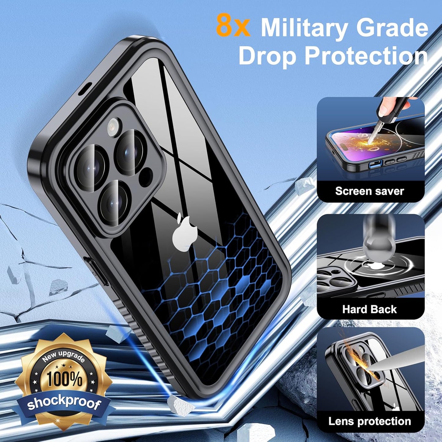 for iPhone 14 Pro Case Waterproof - Built-in Privacy Screen Protector & HD Screen Protector [IP68 Underwater] Shockproof Dustproof Full Body Protection iPhone 14 Pro Phone Case Blue