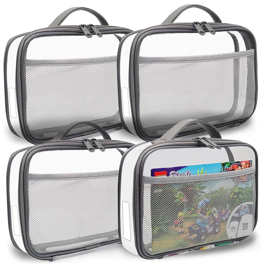 holay 4 Packs PVC Zippered Blocks Set, Toy, Clay, Board game Storage Organizer Case (Name Tag, Manual Pocket) (Gray, Small)