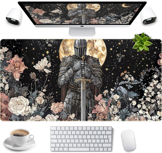 Cute Vintage Floral Mouse Pad Warrior Gaming Desk Mat Retro Flowers Mousepad XXL Large Extended Boho Aesthetic Desk Pad, Laptop Computer Keyboard Mouse Mat, Desktop Pad Mat for Women 31.5x15.7 in
