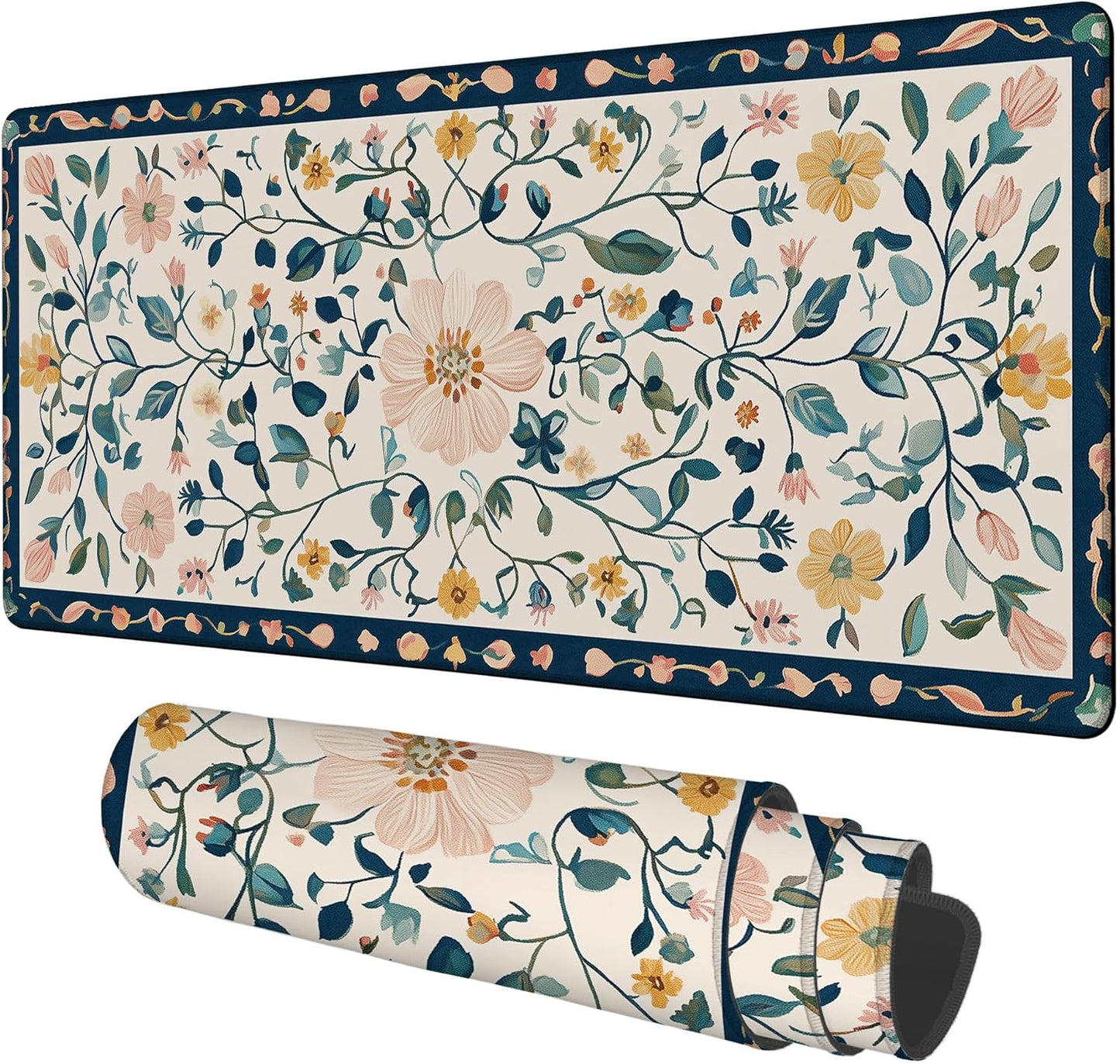 Gaming Desk Pad Large Extra Length Oriental Decorative Mouse Pad Keyboard Laptop Non-Slip Waterproof with Rubber Base Thick Stitched Edge Mouse Mat for Office Home 35.4 x 15.7 Inches