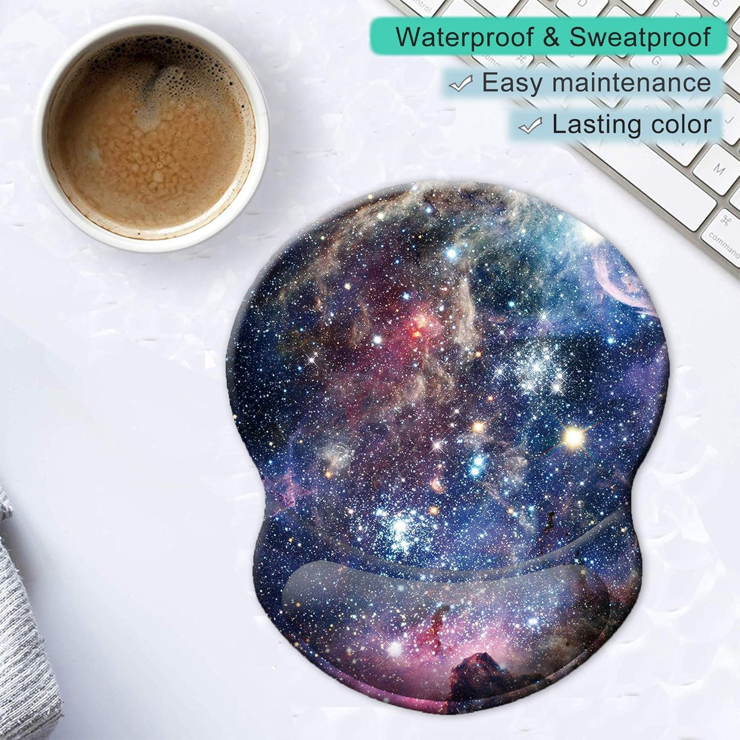ITNRSIIET Ergonomic Mouse Pad with Gel Wrist Support Small Wrist Rest Smooth Surface Non-Slip PU Base Comfortable Office Supplies Pain Relief, 8.7 x 7.2 inches, Starry Sky