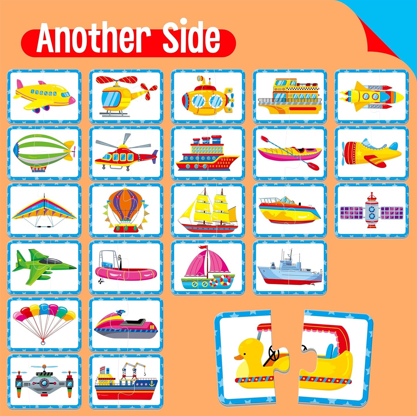 48 Vehicle Matching Puzzles, Self-Correcting Puzzle Match Game Educational Learning Activities for Toddlers, Preschool, Transportation-Themed Learning Games Toys for 3 Years Old