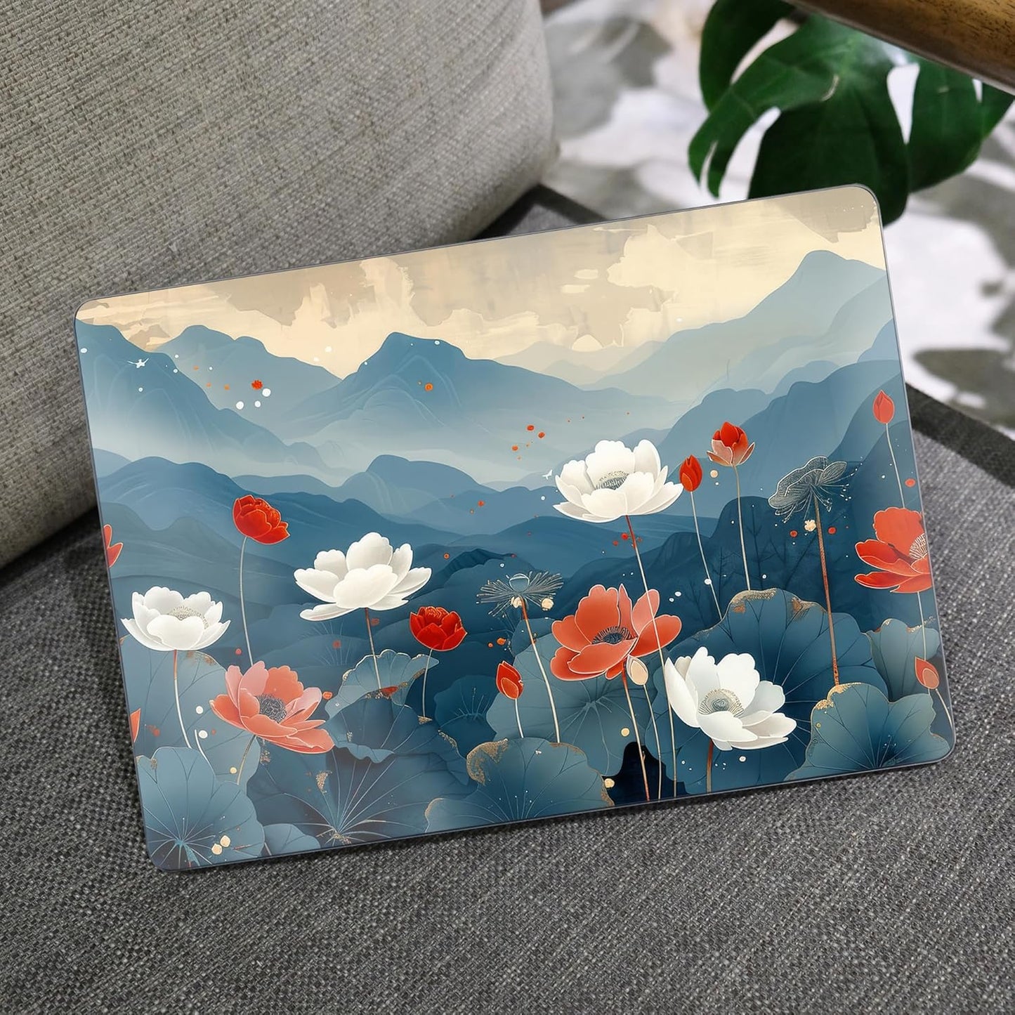 MEEgoodo for MacBook Air 13.3 inch Case 2021 2020 2019 2018 A2337 M1 A2179 A1932, Laptop Shell for MacBook Air M1 with Keyboard Webcam Cover & Trackpad Film & Type C Adapter,Lotus Fields