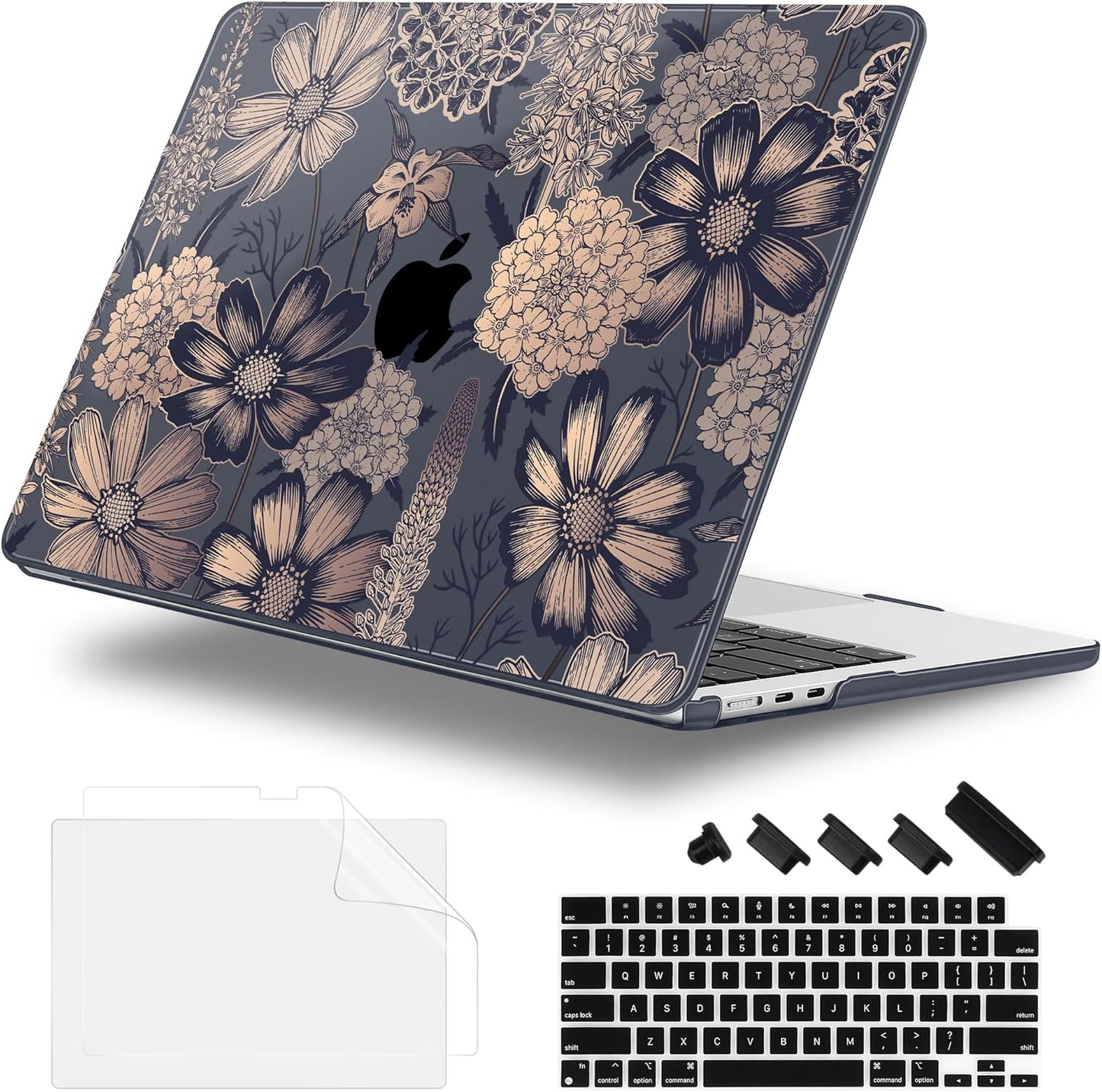 Case for MacBook Air 15 Inch 2025 2024 2023 Release M4 A3241 M3 A3114 M2 A2941, Hard Shell with Screen Protector & Keyboard Cover, Compatible with Touch ID - Spring Floral