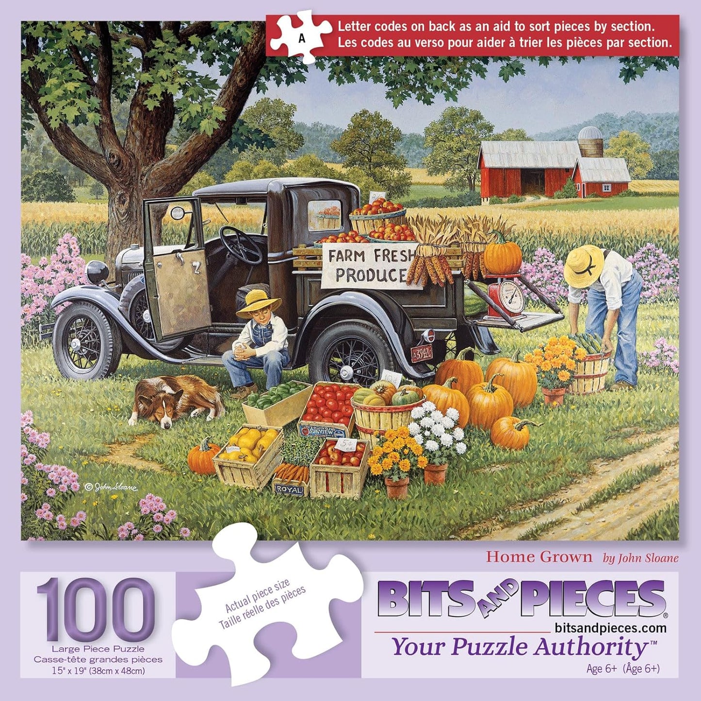 Bits and Pieces – 100 Piece Jigsaw Puzzle for Adults – Home Grown - Fall On The Farm Jigsaw Puzzle by John Sloane, Completed Puzzle Size: 15" x 19"