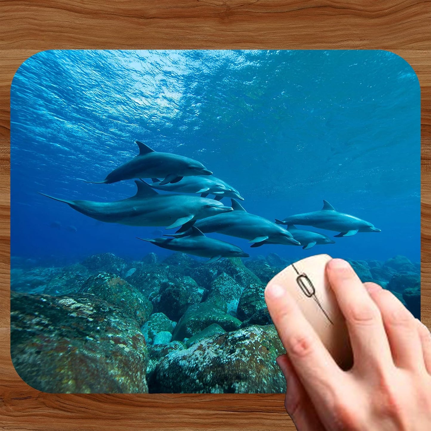 Coastal Shoreline Waves Sandy Beach Theme Mouse Pad Mat Mousepad for Desk Computer Laptop PC Gaming Home or Office Gift (Dolphin Underwater MP20)