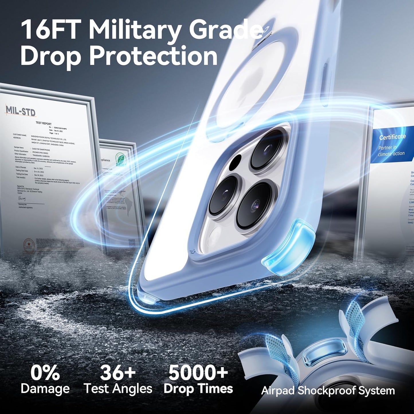 CASEKOO Designed for iPhone 16 Pro Max Case with Magnetic Invisible Stand [Military Drop Protection] [Compatible with MagSafe] Shockproof Slim Translucent Matte Promax Case 6.9 Inch, Light Blue