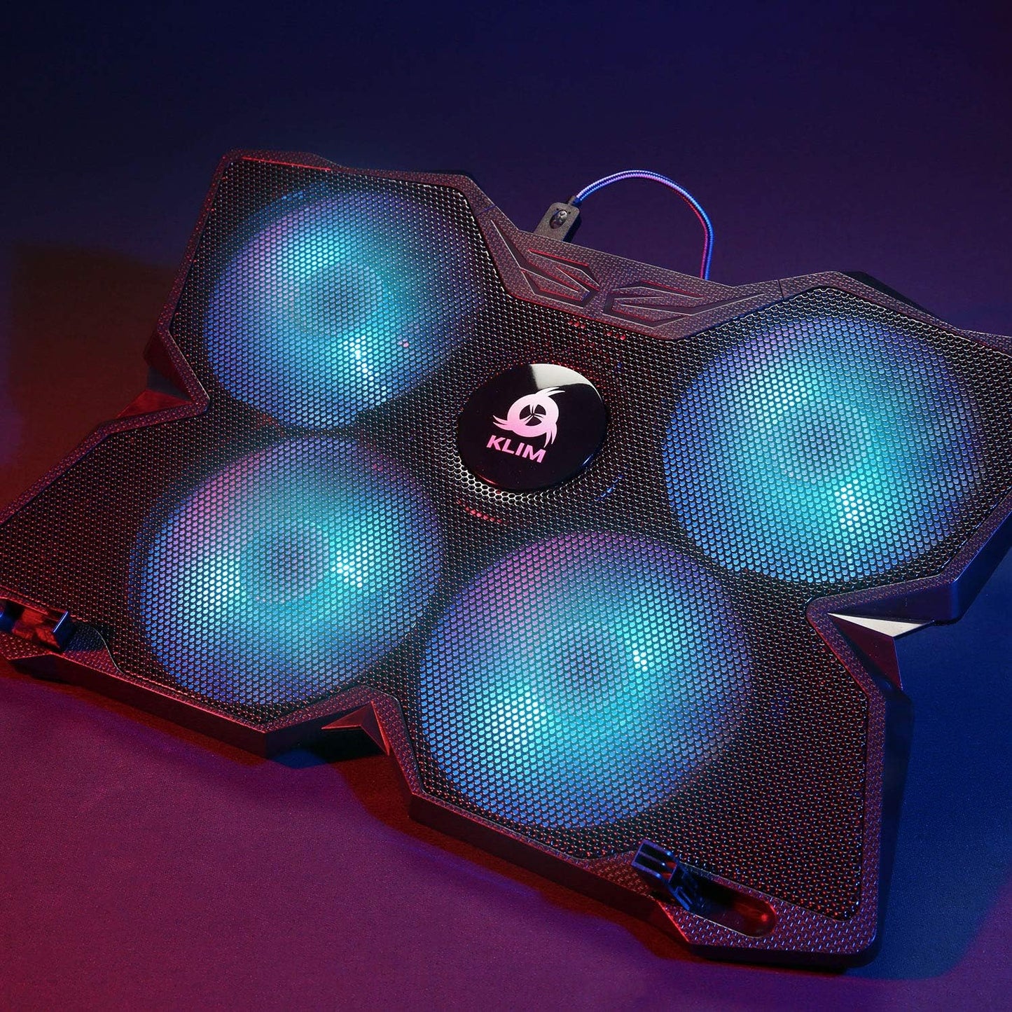 KLIM Wind Laptop Cooling Pad - More Than 500 000 Units Sold - New Version - The Most Powerful Rapid Action Cooling Fan - Laptop Stand with 4 Cooling Fans at 1200 RPM - USB Fan - PS5 PS4 - Cyan