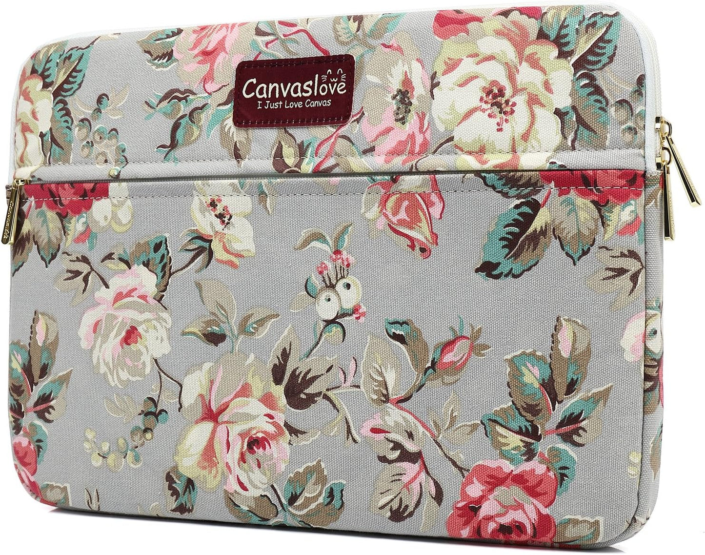 Canvaslove Rose Pattern Canvas Laptop Sleeve Case Bag with Pocket for MacBook Pro 14 inch and 14 inch Laptop