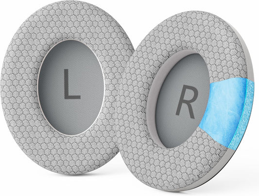 Cooling Gel Headphones Replacement Ear Pads for Bose Quiet Comfort QC35, Mesh Soccer Net Fabric Breathable Sports Fabric, Extra Thick & Cooler for Longer, Softer Memory Foam - Gray