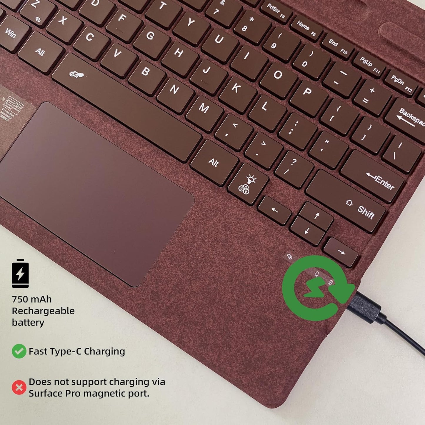 Keyboard for Microsoft Surface Pro Copilot+ (11th Edition) / Pro 11 / Pro 10 / Pro 9 / Pro 8 / Pro X, 13 inch, Detachable Type Cover with Touchpad, 7-Color Backlit & Pen Holder (Wine)