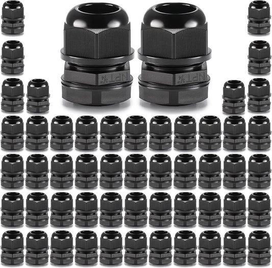 QILIPSU 50pcs 3/4" NPT Cable Gland Waterproof IP68 Nylon Cable Pass Through Cord Grip Connector Strain Relief Wire Grommet