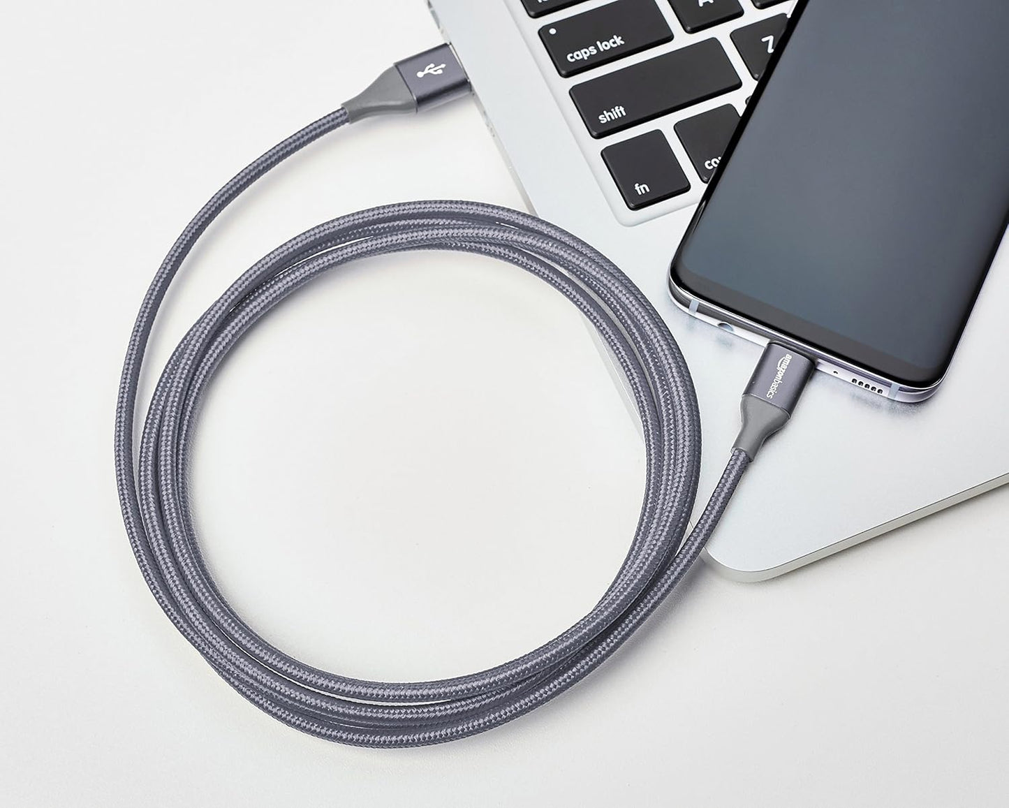 Amazon Basics USB-C to USB-A 2.0 Fast Charger Cable, Nylon Braided Cord, 480Mbps Speed, USB-IF Certified, for Apple iPhone 16/15, iPad, Samsung Galaxy, Tablets, Laptops, 6 foot, Dark Grey