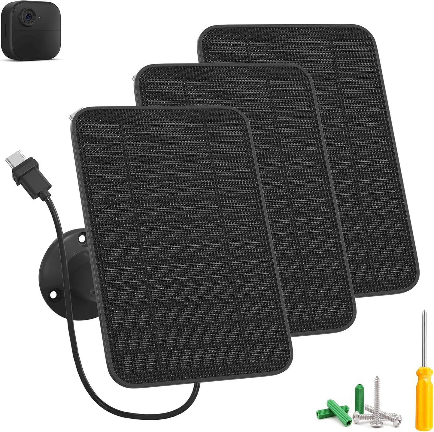 5W Solar Panel for Blink Camera Outdoor, Solar Panel Charger Compatible with Blink Outdoor 4 (4th Gen) Camera, Solar Panel w/Battery for Blink Camera, 9.8ft Cable Rubber Plug IP65 Waterproof, 3 Pack
