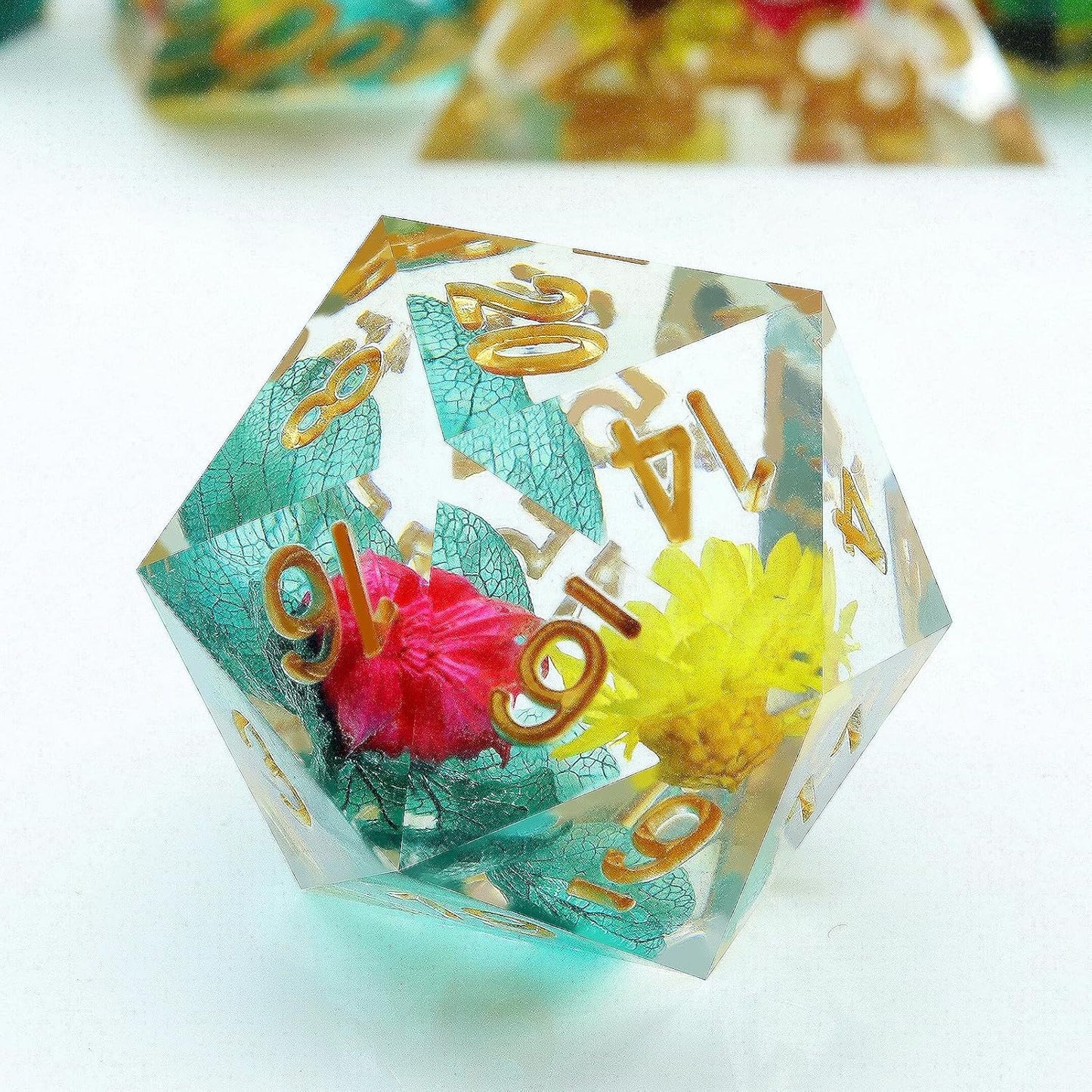 Haxtec Flower Sharp Edge Dice Resin DND Dice Set 7PCS Yellow Blue Red Polyhedral D&D Dice for Role Playing Dice Games Compatible with Dungeons and Dragons