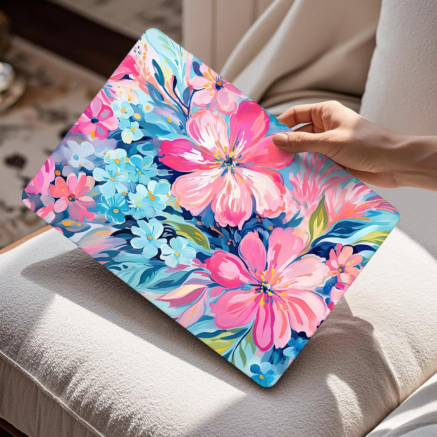 Mektron Compatible with M4 MacBook Air 15 inch Case 2025 A3241 2024 2023 M3 A3114 A2941 M2 Liquid Retina Display Touch ID, Plastic Hard Case & Keyboard Skin & Screen Protector - Hand-Painted Flowers
