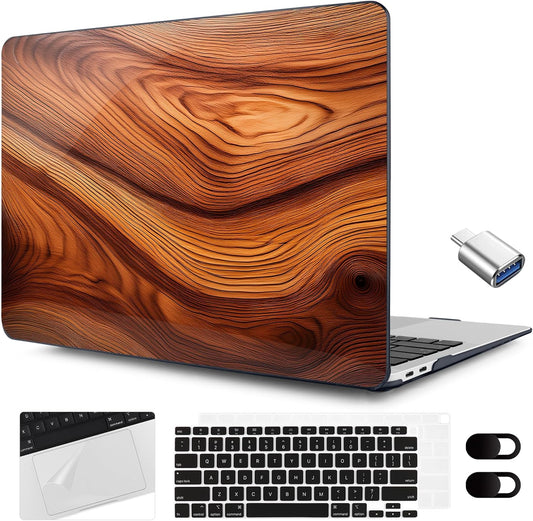 MEEgoodo for MacBook Air 13.3 inch Case 2021 2020 2019 2018 A2337 M1 A2179 A1932, Laptop Shell for MacBook Air M1 with Keyboard Webcam Cover & Trackpad Film & Type C Adapter,Tree Rings