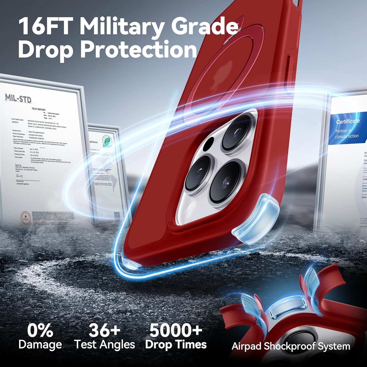 CASEKOO Designed for iPhone 16 Pro Max Case with Magnetic Invisible Stand [Military Drop Protection] [Compatible with MagSafe] Shockproof Slim Translucent Matte Promax Case 6.9 Inch, Red