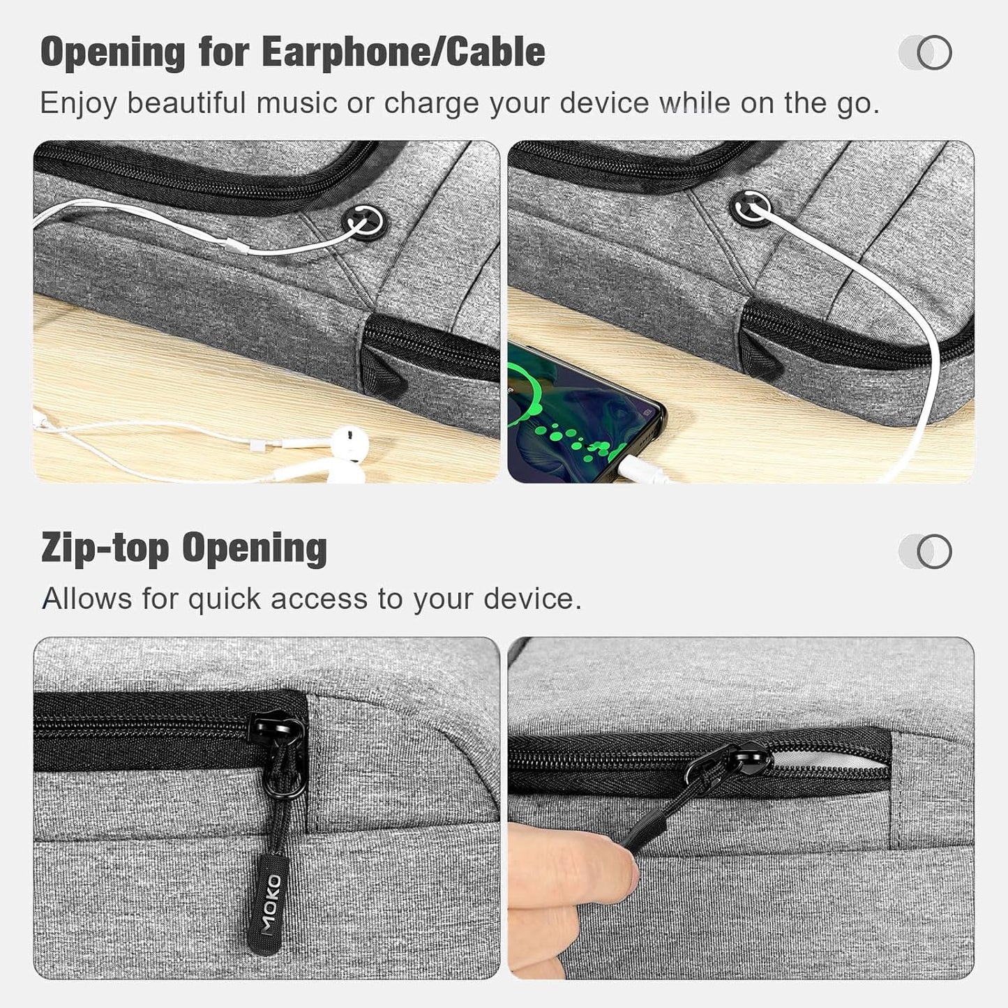 MoKo 9-11 Inch Tablet Sleeve Bag, Fits 11 inch iPad Air M3, iPad A16 2025, Pro 11 M4, 10/9/8/7th, Tab S8/S9 11, Multifunctional Bag with Shoulder and Headphone Port, Light Gray