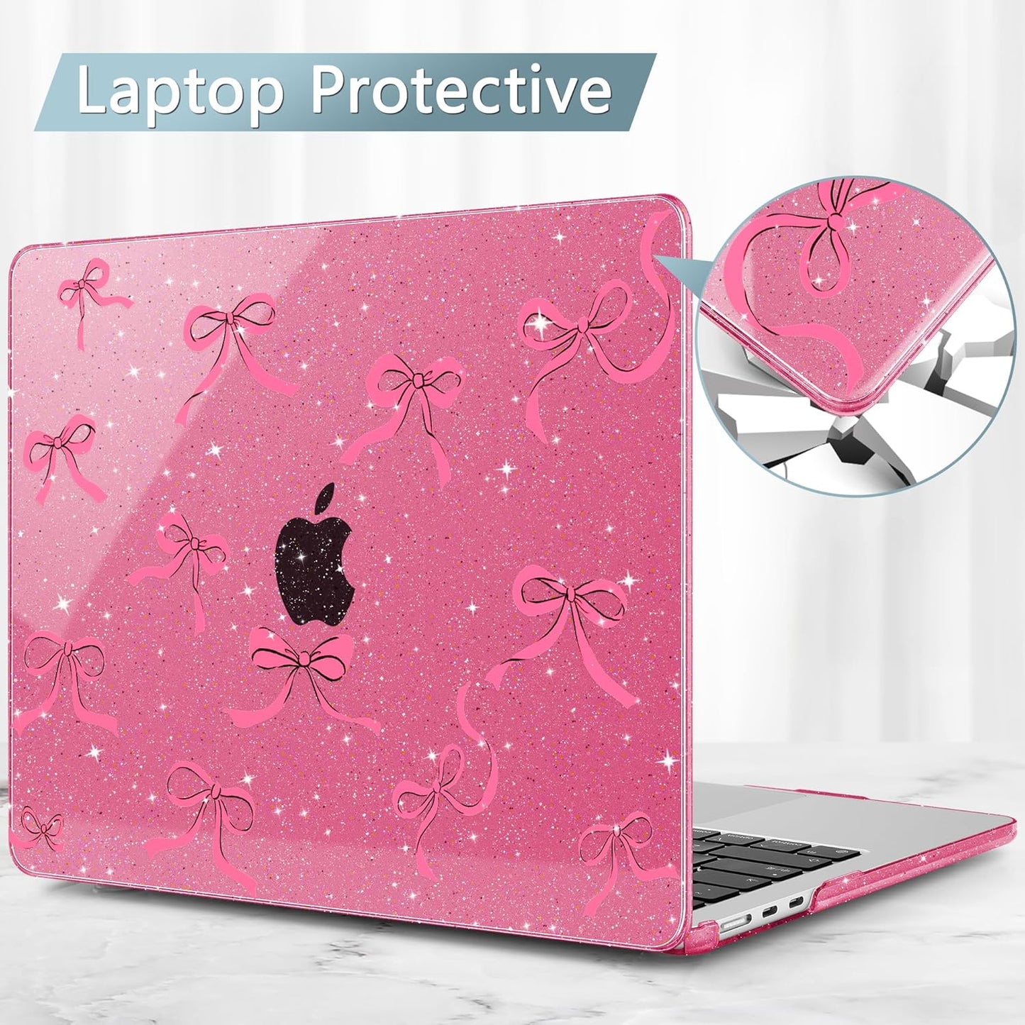 May Chen for MacBook Air 13.6 Inch Case 2025/2024/2023/2022 Release (Model A2681 A3113 A3240, M2 M3 M4 Chip) – Hard Shell Laptop Cover with Keyboard Cover & Screen Protector，Peach Bows